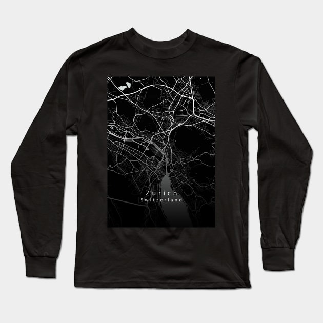 Zurich Switzerland City Map dark Long Sleeve T-Shirt by Robin-Niemczyk